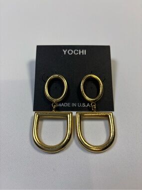 Yochi Shiny Gold D-Ring Drop Earrings Horse Bit